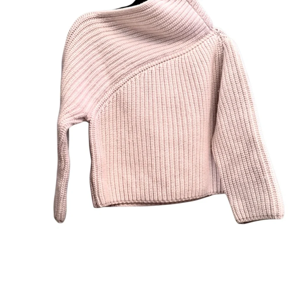 Zara Asymmetrical Soft Beige Ribbed Sweater Wool Blend - Picture 2 of 16